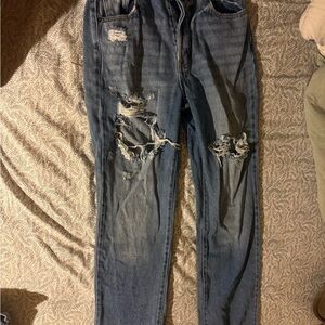 100% Cotton, Windsor Ripped Blue Denim Jeans with Gold Stitching